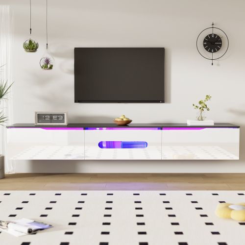Meuble TV 180 Cm-surface Brillante-meubles De Salon Avec Éclairage LED 16 Couleurs-blanc