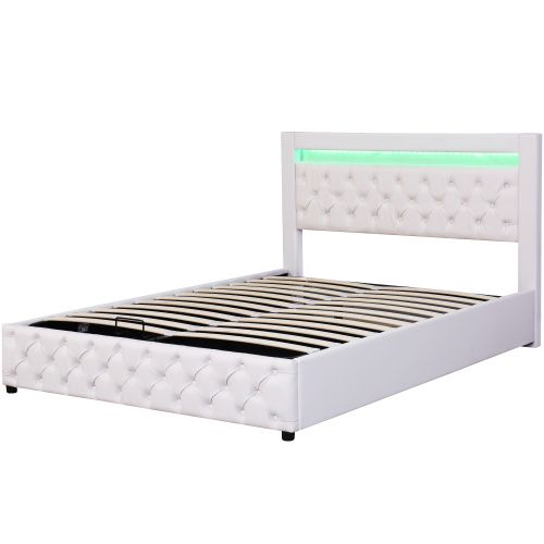 Lit Rembourré 160x200 Cm-lit Double Avec Éclairage LED-avec Fonction De Rangement-pu-blanc