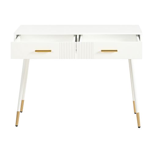 Coiffeuse Avec Rangement，cadre En Métal--blanc- 2 Tiroirs-bureau à Domicile-moderne
