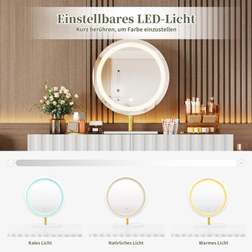 Coiffeuse Avec Miroir LED -blanc-5 Tiroirs Spacieux - Sans Tabouret- Moderne