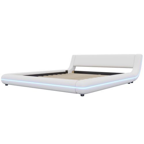 Lit Plat 160*200cm-lit Au Sol- Pu-lumière D'ambiance LED-blanc