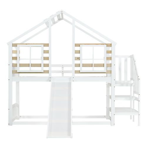 Lit Superposé 90x200 Cm Avec Toboggan-avec Protection Antichute-en Bois - Blanc