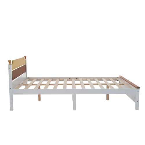 Lit Double En Bois-design Contrasté-cadre En Pin -lit Jeune, Lit Adulte-140x200 Cm-blanc