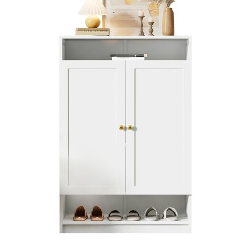 Meuble à Chaussures-avec Étagères Réglables-coffre à Chaussures à 2 Portes-blanc
