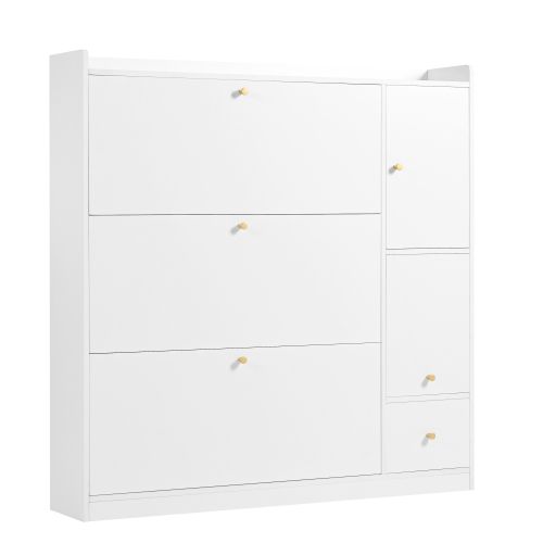 Meuble à Chaussures Avec 3 Portes Rabattables-étagère à Chaussures-pour Le Couloir Et Entrée-blanc