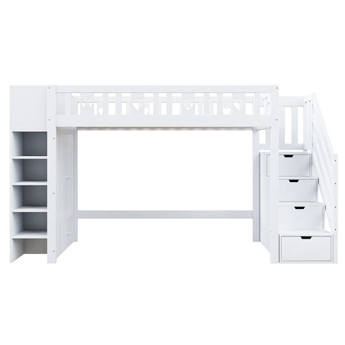 Lit Mezzanine 90x200cm Avec Placard Et Garde-corps Cœur, Blanc