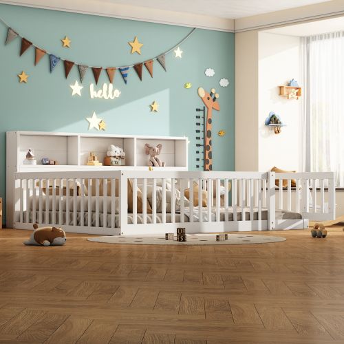 Lit Enfant 140*200cm-chevet Avec Compartiment De Rangement-garde-corps- Pinède-blanc