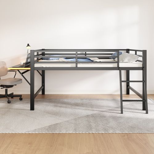 Mezzanine 140x200cm Métal Avec Bureau Et LED, Noir