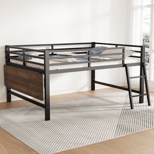 Mezzanine 140x200cm Métal Avec Bureau Et LED, Noir