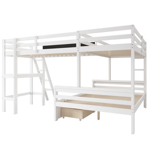 Lit Superposé 90 X 200 Cm-dispose De Tiroirs De Rangement-lit Enfant Multifonctionnel-en Pin-blanc