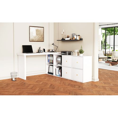 Bureau D'angle Avec 4 Tiroirs - Bureau Réversible - Table Multiposition 120×48×78 cm - Blanc
