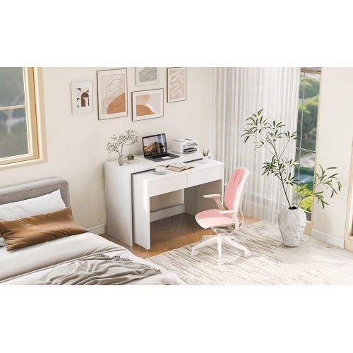 Bureau Avec 2 Tiroirs - Bureau Droit - Bureau Mobile -extensible - 120×48×78 cm - Blanc