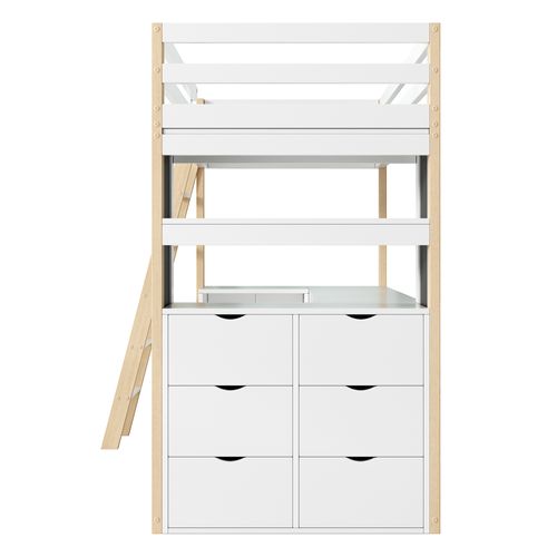 Lit Mezzanine  90 X 200 Cm-avec 2 Rangements Et Échelle-lit Enfant Simple-naturel - Blanc