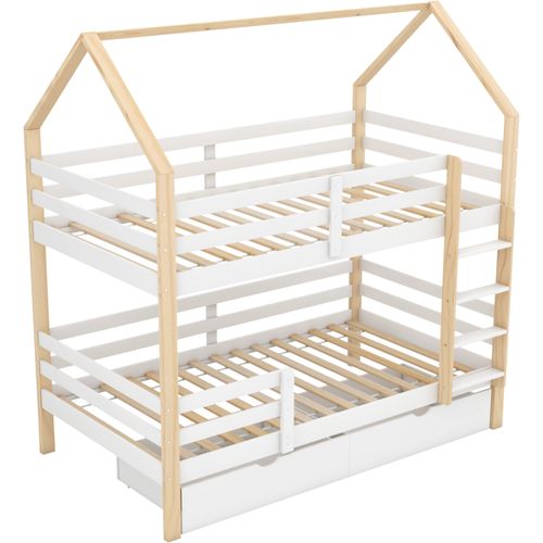 Lit Superposé 90 X 200 Cm-lit Cabane Avec Grands Tiroirs-lit Enfant Multifonctionnel-en Pin-blanc