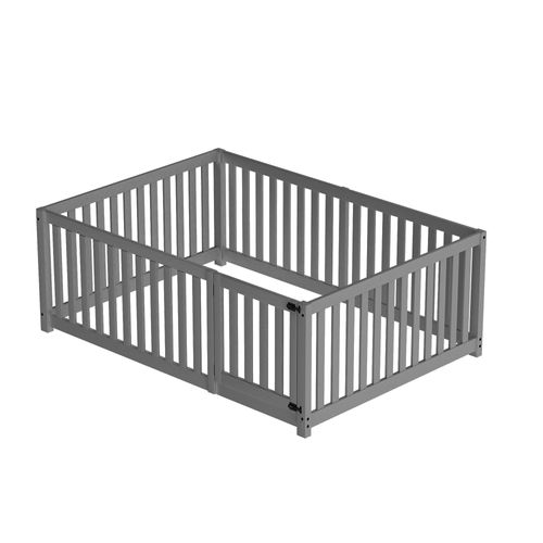 Lit Enfant 140x200 Cm - Cadre Bois Avec Barrière Et Porte De Sécurité - Gris