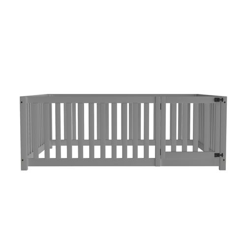 Lit Enfant 140x200 Cm - Cadre Bois Avec Barrière Et Porte De Sécurité - Gris