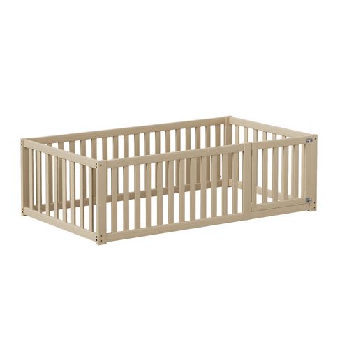 Lit Enfant 90x200 Cm - Cadre Bois Avec Barrière Et Porte De Sécurité