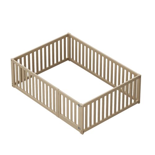 Lit Enfant 140x200 Cm - Cadre Bois Avec Barrière Et Porte - Couleur Bois Naturel