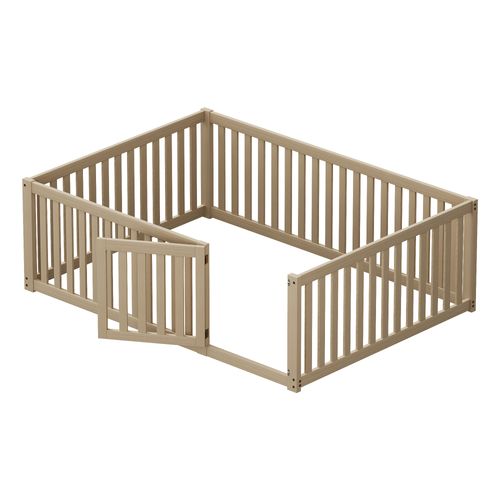 Lit Enfant 140x200 Cm - Cadre Bois Avec Barrière Et Porte - Couleur Bois Naturel
