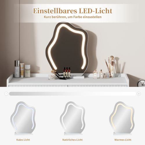 Coiffeuse Avec Miroir LED - Blanc-2 Tiroirs Et D'un Compartiment De Rangement Séparé - Sans Tabouret