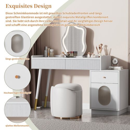 Coiffeuse Avec Miroir LED - Blanc-2 Tiroirs Et D'un Compartiment De Rangement Séparé - Sans Tabouret