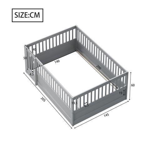Lit Enfant 140x200 Cm - Cadre Bois Avec Barrière Et Porte De Sécurité - Gris