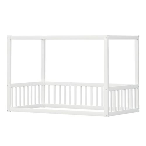 Lit à Baldaquin 90x200 Cm - Cadre En Bois Massif Pour Enfants Et Ados - Blanc