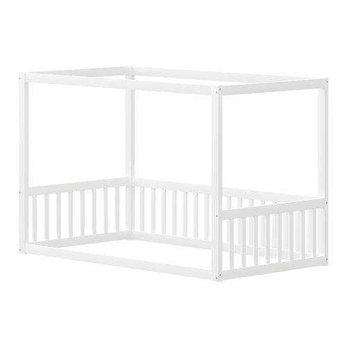 Lit à Baldaquin 90x200 Cm - Cadre En Bois Massif Pour Enfants Et Ados - Blanc