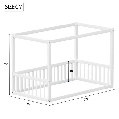 Lit à Baldaquin 90x200 Cm - Cadre En Bois Massif Pour Enfants Et Ados - Blanc