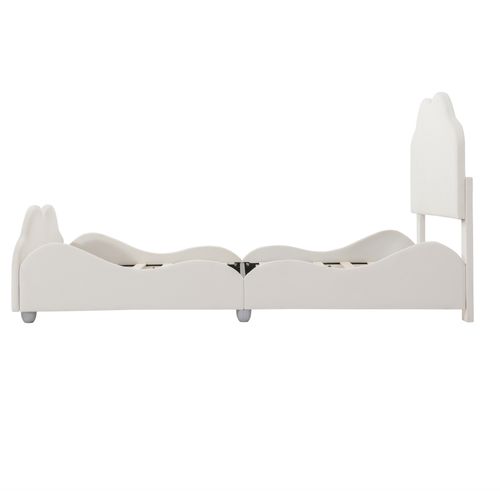 Lit Enfant 90x200 Cm - Rembourré Velours, Barrière, Tête/pied De Lit Nuage - Beige