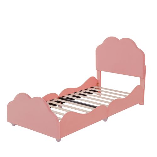 Lit Enfant 90x200 Cm - Rembourré Velours, Barrière, Tête/pied De Lit Nuage - Rose