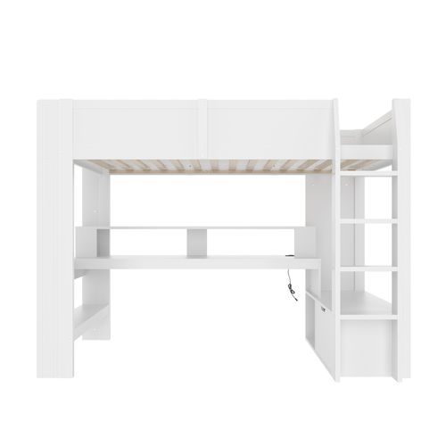 Haut Lit Gaming 90x200cm Avec Bureau LED, Blanc