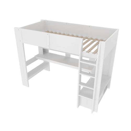 Haut Lit Gaming 90x200cm Avec Bureau LED, Blanc