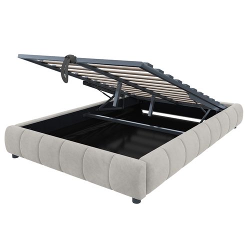 Lit Coffre - Fonction Hydraulique- Avec Espace De Rangement- LED - 140x200 Cm - Beige