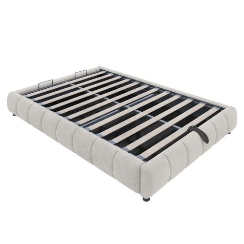 Lit Coffre - Fonction Hydraulique- Avec Espace De Rangement- LED - 140x200 Cm - Beige