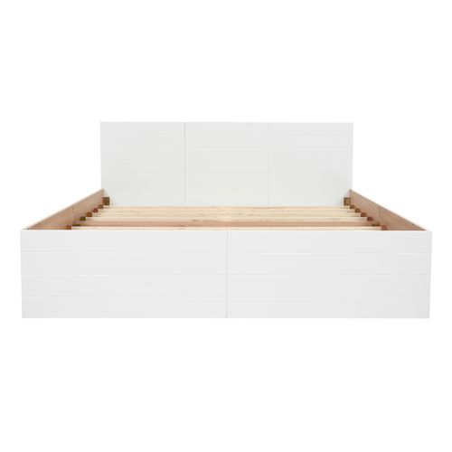Lit En Bois- 2 Tiroirs - 140×200cm - Blanc et Chêne- Moderne Et Naturel- Sommier à Lattes