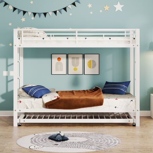 Lit Superposé 90x200cm Robuste-lit Gigogne-en747-lit Enfant-blanc