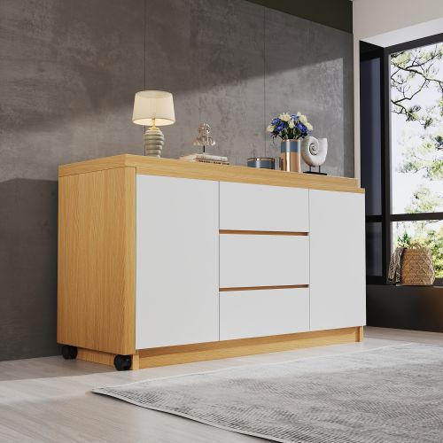 Bureau D'angle - Design Multifonctionnel - Verrouillables - Blanc Et Chêne
