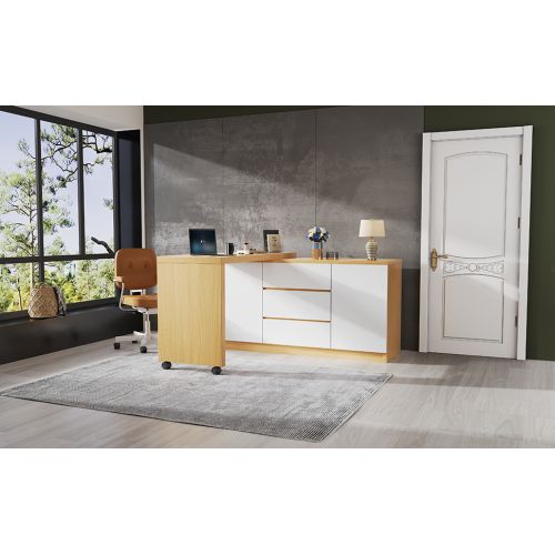 Bureau D'angle - Design Multifonctionnel - Verrouillables - Blanc Et Chêne