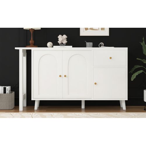 Breau D'angle -  Rotatif à 360°-avec 3 Portes Et 1 Tiroir - 120×40×74.5cm  - Blanc