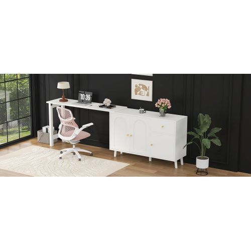 Breau D'angle -  Rotatif à 360°-avec 3 Portes Et 1 Tiroir - 120×40×74.5cm  - Blanc