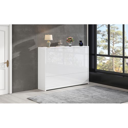 Bureau Pliable Avec Roulettes Et Chargeur Sans Fil - 115 × 27 × 93 Cm Fermé-blanc