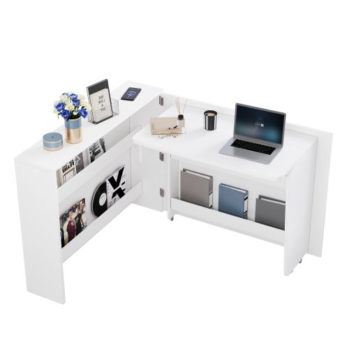 Bureau Pliable Avec Roulettes Et Chargeur Sans Fil - 115 × 27 × 93 Cm Fermé-blanc