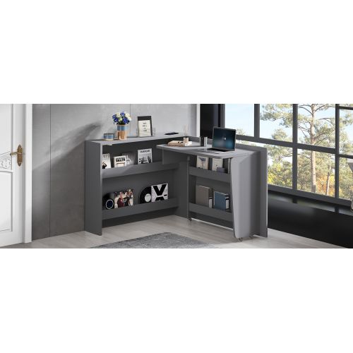Bureau Pliable Avec Roulettes Et Chargeur Sans Fil - 115 × 27 × 93 Cm Fermé-gris