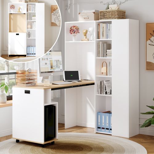 Bureau Pliant Avec Étagères - Avec Prise De Courant Et Port USB -104.5×30.5×160cm - Blanc