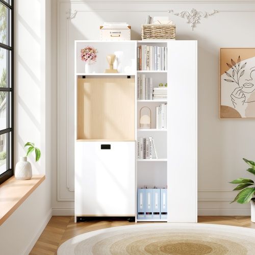 Bureau Pliant Avec Étagères - Avec Prise De Courant Et Port USB -104.5×30.5×160cm - Blanc
