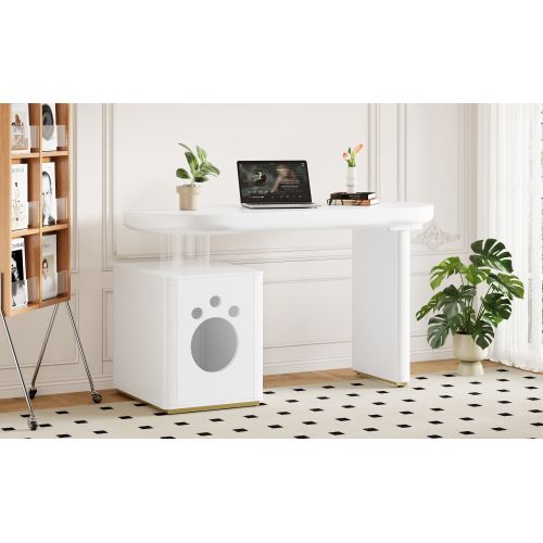 Bureau Avec Panier Pour Animaux - Entièrement Laqué - Stable - 117 × 50 × 76 Cm - Blanc