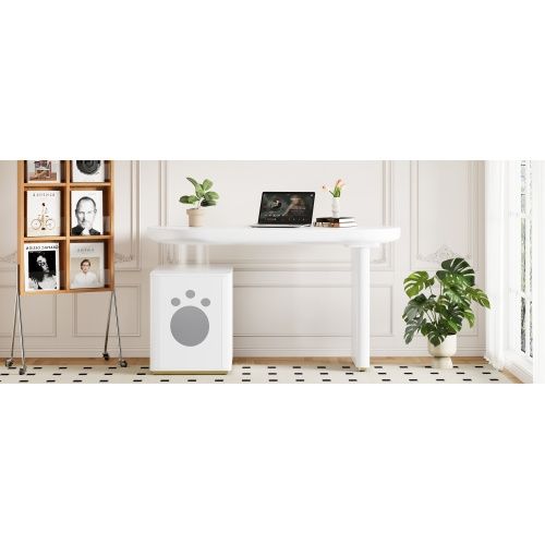 Bureau Avec Panier Pour Animaux - Entièrement Laqué - Stable - 117 × 50 × 76 Cm - Blanc