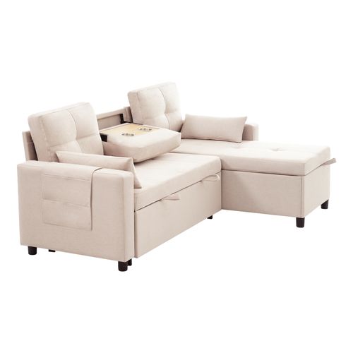 Canapé Convertible - Canapé Lit 3 Places - Grand Espace De Rangement - 211x136x87cm - Beige