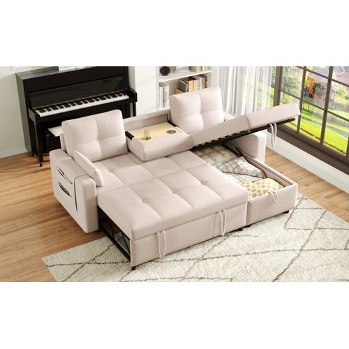 Canapé Convertible - Canapé Lit 3 Places - Grand Espace De Rangement - 211x136x87cm - Beige